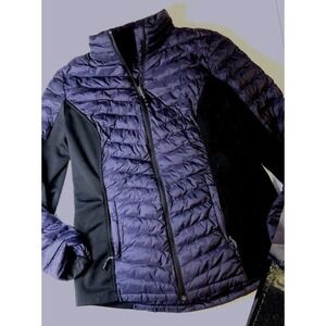 32 Degrees Heat Women's Medium Quilted Puffer FULL ZIP Coat Purple + Black